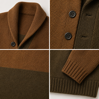 Cardigan en tricot décontracté pour homme, col châle, boutons sur le devant, poches à rabat, couleurs contrastées, pour l'automne et l'hiver