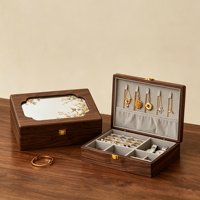 Boîte de rangement rectangulaire haut de gamme en bois massif avec couvercle miroir motif floral et oiseaux, idéale pour bijoux, cadeaux et décoration de bureau à domicile