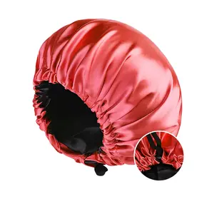 Syh19, Мягкая атласная шапка с принтом логотипа на заказ, с регулируемой пуговицей, для ночного сна, с шелковой резинкой для волос