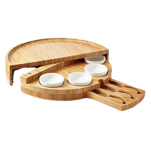 Plateau à fromage rotatif en bambou avec tiroir à couteaux, plateau de charcuterie, grand plateau de service rond, cadeau de déménagement unique - Product Image 5