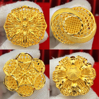 Bague en laiton plaqué or 18 carats ajourée motif floral, cadeau de mariage pour mariée du Moyen-Orient, Arabie Saoudite, Dubaï