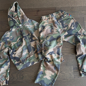 Custom Sweat Suit Two Piece Set Heavyweight Joggers Track Suits Rivet Design <b>Tracksuit</b> <b>Camouflage</b> Hoodies And Sweatpants Set - Product Image 1