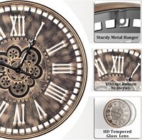 Jam Dinding Antik 24 inci dengan Finishing Kuningan Emas, Ukuran Ekstra Besar, Gaya Vintage Farmhouse, Mesin Quartz, Dioperasikan dengan Baterai, Bingkai Besi MDF