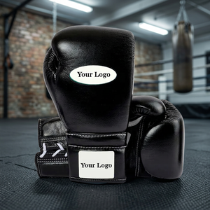 Guantes de Boxeo de Cuero Negro con Logotipo Personalizado, con Cordones y Correa Ajustable para la Muñeca, para Entrenamiento de Adultos - Product Image 4