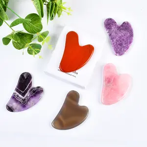 Custom Logo Hart Vormige Gua Sha Steen Meerdere Quartz Gua Sha Jade Set Roze Gezicht Guasha Crystal Beauty Massager Tool met Doos