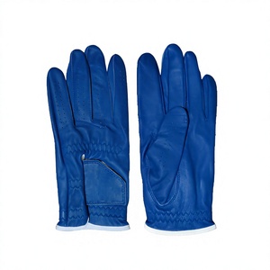 Genuine Cabretta Leather Golf Gloves <b>Full</b> Finger Blue Non <b>Slip</b> Sports Unisex Hook and Loop Closure - Product Image 1