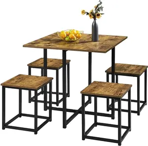 5-Piece Dining Table Set with 4 Stools - Industrial Compact Kitchen Table & Chairs Sets, Space-Saving Design for Apartment