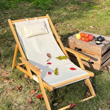Silla de playa plegable moderna de madera maciza con asiento de tela cómodo, sillón reclinable portátil para exteriores para patio, balcón y camping - Product Image 4