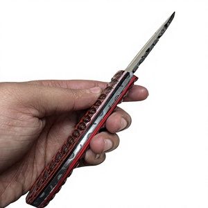 Couteau à lame fixe Drop Point en acier Damas, manche en bois Pakka bleu, couteau de survie pour le camping et le bricolage - Garantie 3 ans, prix abordables - Product Image 2