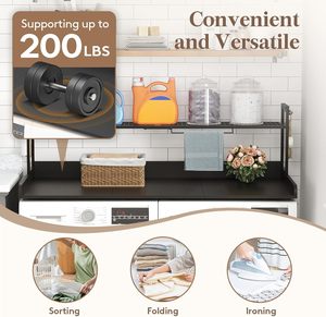 Lavasciuga con Ripiano Regolabile e Copertura Superiore con Bordi, Portasciugamani per Organizzazione Lavanderia, Ripiano da Appoggio - Product Image 2