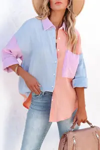 Ladies Casual Blouse Elegant Holiday Baggy Long Sleeve Breathable Linen Gauze Button Shirt For Women