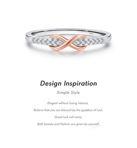 S925 <b>Silver</b> <b>Eternity</b> Band <b>Ring</b> Women's Rose Gold Plated Infinite Design Round Diamond Pave Setting Romantic Engagement <b>Ring</b> - Product Image 6