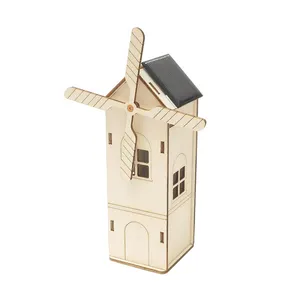 Mini molino de viento de madera para niños, modelo de casa, rompecabezas 3D, montar, molino de viento alimentado por energía Solar, escuela, ciencia, proyecto educativo, juguete STEM