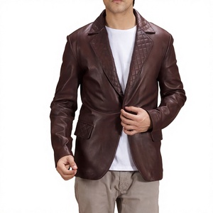 Custom Logo <b>Men</b> <b>Leather</b> <b>Blazer</b> PU Jacket Quilted Lapel Single Breasted Regular Fit for Autumn Winter - Product Image 4