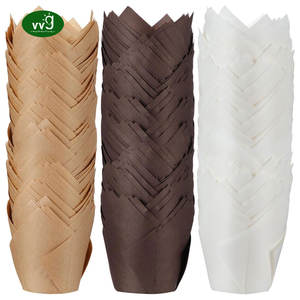 VVG 100 pièces Moules à cupcakes en papier en forme de tulipe marron/blanc/naturel, moules à muffins en papier, emballages pour cupcakes pour fête - Product Image 1