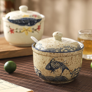 Pot à épices <span class=keywords><strong>en</strong></span> céramique de Chaozhou, salière, poivrière, distributeur de MSG, avec couvercle compatible lave-vaisselle, pot à chili de cuisine, résistant aux éclaboussures d'huile - Product Image 4
