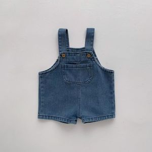 Nouveau unisexe Denim salopette Shorts léger été lettre chemise coupe ample réglable <span class=keywords><strong>Jean</strong></span> bretelles bébé vêtements ensembles - Product Image 5