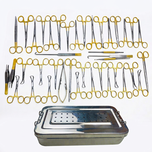 Ensemble de 40 instruments de chirurgie générale de haute qualité avec boîte en acier inoxydable (poignée plaquée or), certifié CE, instruments vétérinaires - Product Image 1