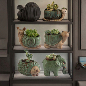 Petits pots <span class=keywords><strong>en</strong></span> céramique Art Déco <span class=keywords><strong>en</strong></span> forme d'animaux pour plantes succulentes/<span class=keywords><strong>cactus</strong></span>/bonsaï, avec trous de drainage, pour usage intérieur/extérieur, lot de 4 pièces pour la maison/le bureau - Product Image 3