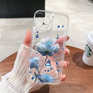 Custodia Protettiva Antiurto in TPU con Stampa Lusso Fiore di Loto Blu per iPhone 8 <span class=keywords><strong>X</strong></span> Xr Xs 11 12 13 14 15 16 17 Pro Max - Product Image 3