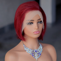 Perruques en dentelle frontale 13x4 en cheveux humains de couleur noire, coupe courte de 8 pouces