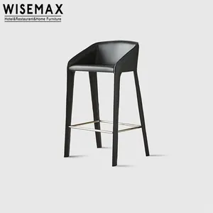 WISEMAX-taburetes de cuero auténtico para bar y cafetería, muebles de gama alta, color negro, para la cocina, venta de fábrica