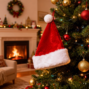 Chapeau de Père Noël de Noël - Matériel en velours ultra doux, chapeau festif confortable pour adultes et enfants, décoration de fête de Noël - Product Image 3