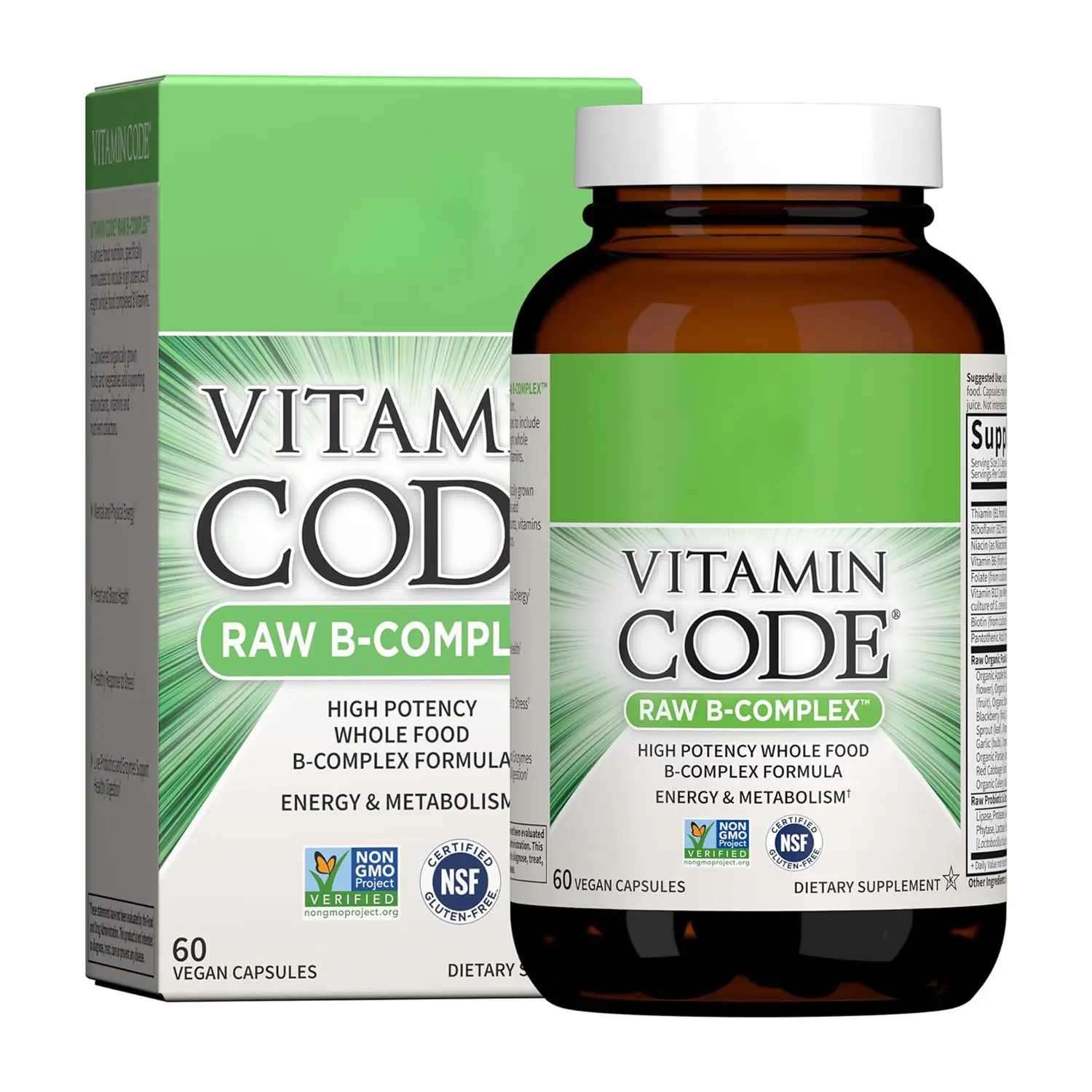 Etiqueta privada Gran oferta OEM Raw B Complex Vitamin Code 60 Cápsulas veganas Vitaminas de alta potencia para energía y metabolismo