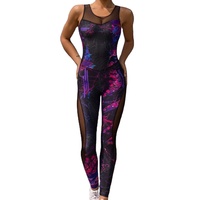 Combinaison de yoga sans manches imprimée dos évidé maille fendue yoga yoga fitness femmes