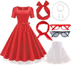 Robe vintage années 1950 à manches courtes à pois, style swing midi, rockabilly pour femmes, YTHC-014 - Product Image 6