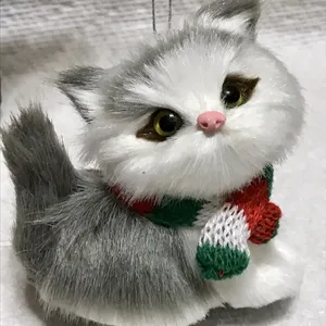 Home Christmas Gifts Realistic Faux Fur Cute Gray Baby Cat Plush Toys Small Kitten Christmas Decorations