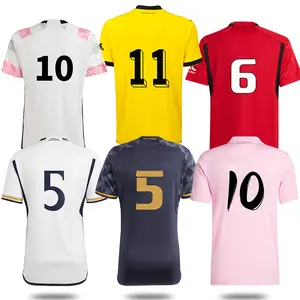 Setelan Jersey sepak bola cetakan Digital, baju olahraga Level profesional, Kaus versi pemain madids, baju sepak bola motif Digital baru untuk pria