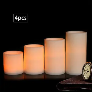 热卖平口塑料电子蜡烛家居装饰4件套支柱发光二极管蜡烛灯