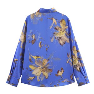 PB & ZA femmes 2025 nouveau <span class=keywords><strong>Chic</strong></span> mode imprimé fleuri <span class=keywords><strong>soie</strong></span> Satin Texture Blouses Vintage à manches longues femmes chemises Blusas <span class=keywords><strong>Chic</strong></span> hauts - Product Image 2