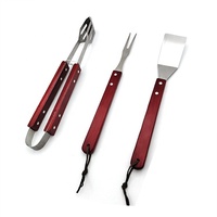 Ensemble d'outils de Barbecue manche en bois, ustensiles de gril pour gril d'extérieur, fumeur, Camping, Barbecue accessoires cadeaux 3 pièces