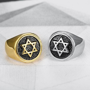 แหวนยิวอิสราเอลชุบทองรูปดาวหกแฉกสำหรับผู้ชาย สวมใส่ได้ทุกวัน - Product Image 3