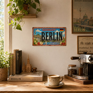 Letrero Metálico Vintage de Alemania, Placa de Matrícula de Berlín, Letrero Metálico Retro Rústico, Decoración de Pared para Garaje, Bar, Hogar, Estilo Antiguo - Product Image 3