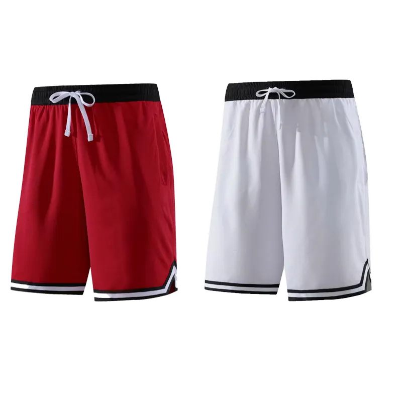 タイ品質の白黒と赤のショーツメンズジッパーポケットブランクバスケットボールショーツ