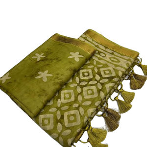 ส่าหรีผ้าฝ้ายผ้าลินินเนื้อนุ่มพิมพ์ลายดอกไม้และเสื้อหลวมๆใส่สบายๆเข้ารูปมีขอบพิมพ์ลาย - Product Image 1