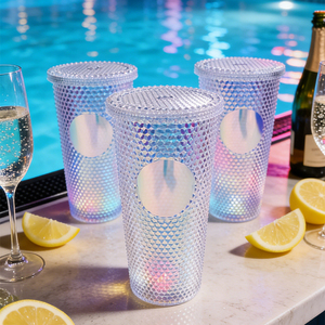 24 OZ <strong>Plastic</strong> LED Double Wall Diamond <strong>Tumbler</strong> Light up Cup <strong>with</strong> <strong>Straw</strong> and Lid - Product Image 1
