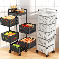 Draaibaar opbergmandje voor fruit en groenten met wielen, installatievrij, meerlaags fruitmand, keukenopbergrek