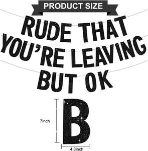 Striscione Nero 'Rude That You Are Leaving But Ok' per Addio Colleghi, Striscione Glitterato per Pensionamento, Addio, Forniture per Feste di Laurea - Product Image 5