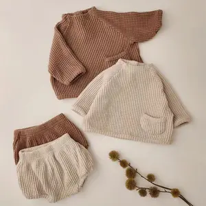 Set pakaian anak-anak, wafel lembut paduan katun sentuhan lembut pakaian anak-anak kualitas tinggi desain Fashion musim dingin pakaian bayi set