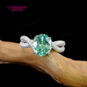 Cadermay Sterling <b>Silver</b> <b>Emerald</b> <b>Ring</b> 8x10mm Pave Setting Gemstone Engagement Women's Fine Jewelry - Product Image 1