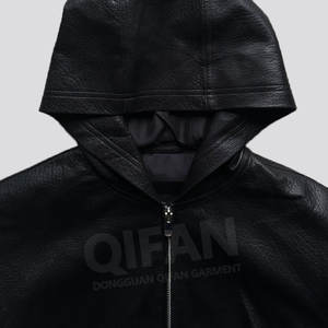 جاكيت بومبر جلد البقر الأسود اللامع بسترة بدلة طيران من الجلد الفضفاض للبيع بالجملة - Product Image 2