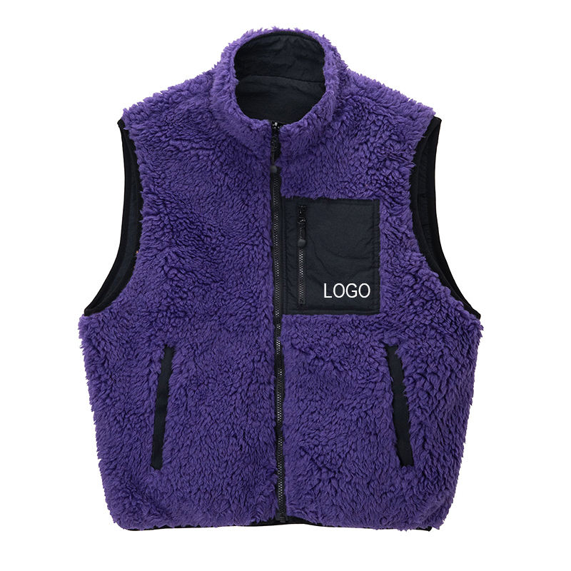 Ngoài Trời Sherpa Lông Cừu Nylon Lót Áo Ghi Lê Zip up Có Thể Đảo Ngược Của Người Đàn Ông Vest