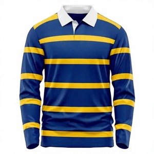 Camiseta de Rugby Unisex de Manga Larga a Rayas 100% Algodón, Ropa Deportiva que Absorbe la Humedad, Cuello Camisero, Ajuste Personalizado - Product Image 1