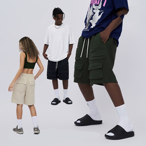 Pantalones Cortos Deportivos Bermuda de Algodón Liso con Cintura Elástica y Bolsillos Laterales Personalizados para Hombre, Fabricación de Verano - Product Image 3