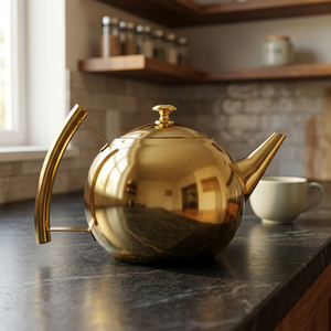 Bouilloire à thé en métal doré avec couvercle et poignée, design moderne, pot à eau - Product Image 4