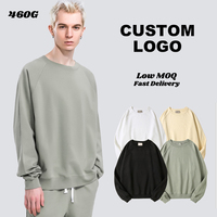 Sweat-shirt unisexe en molleton 100% coton lourd 460G, manches raglan, style streetwear américain, couleur unie, col rond, pull-over